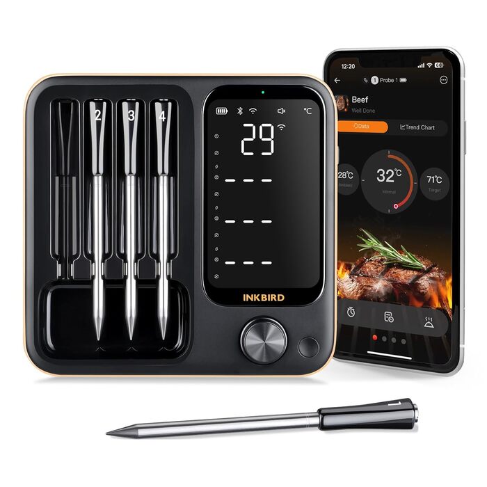 Бездротовий термометр для м'яса Inkbird INT-14-BW, Wi-Fi 2.4G та Bluetooth 5.4, до 91 м, для духовки, гриля, коптильні, аерофритюрниці