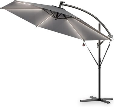 Сонячна парасолька Kingsleeve з LED підсвічуванням, UV 80+, сонячна батарея, чохол, 350 см, з кривошипом для балкона та тераси