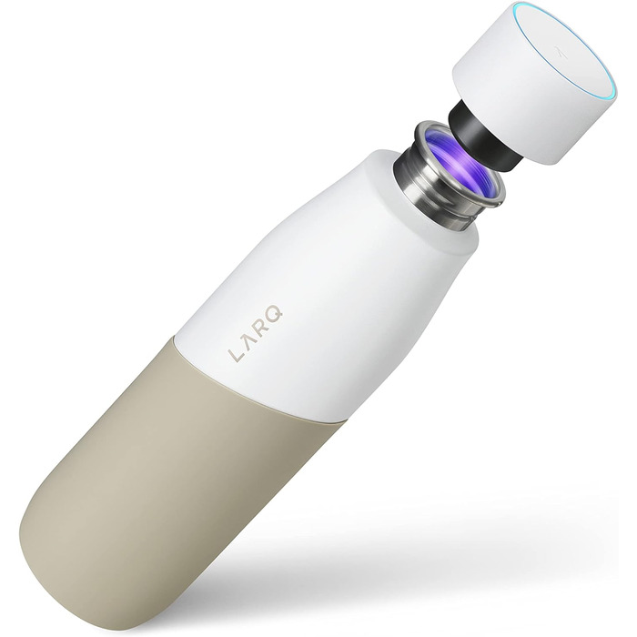Пляшка для води LARQ Movement PureVis 950 мл з УФ-очисткою, нержавіюча сталь, силіконова накладка, легка, ударостійка, зберігає прохолоду, для спорту, бігу та активного відпочинку, біла/пісочна