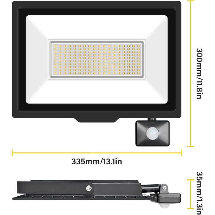 Світлодіодний прожектор Willpower 20000LM з датчиком руху, 150W, 3500K теплий білий, IP66 водонепроникний, для вулиці, гаража, саду, готелю, спортмайданчика