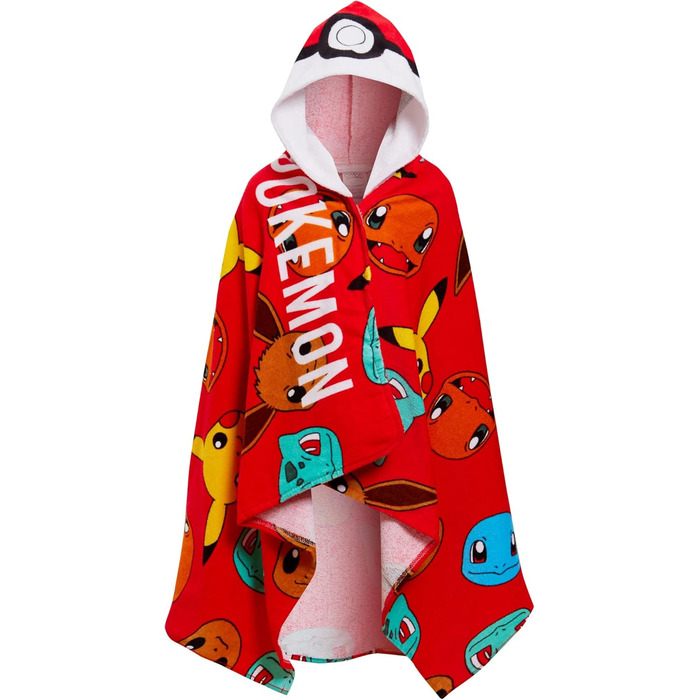 Дитячий пончо-рушник Pokemon з капюшоном, 100% бавовна, Покебол, Пікачу, пляжне та банне покривало