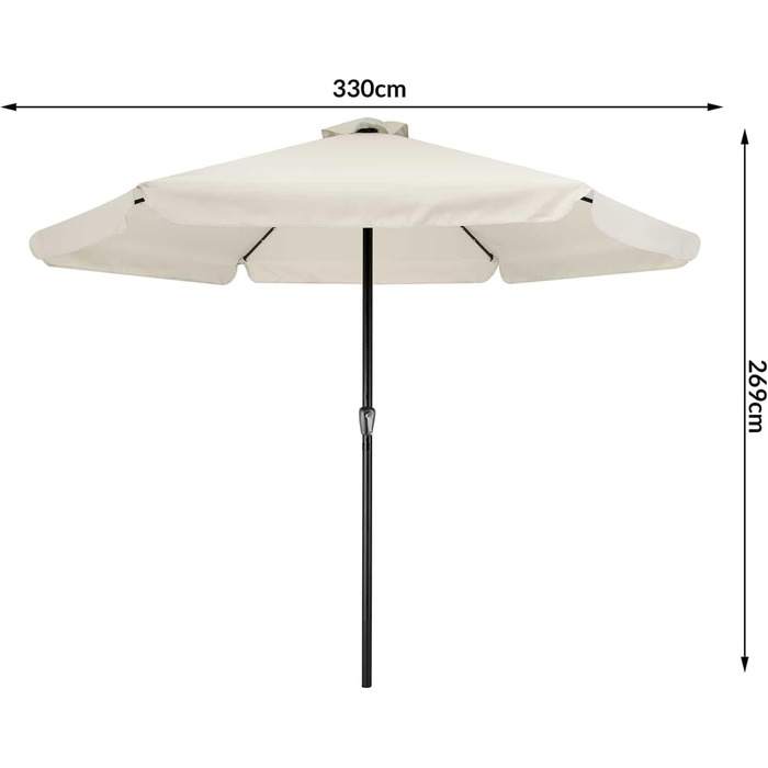 Сонячна парасоля Kingsleeve 330 см з LED підсвіткою, UV захистом 80+, сонячною батареєю, чохлом, кремова, для балкону, тераси та саду