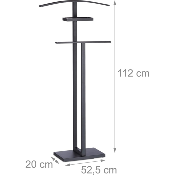 Вішак для одягу Relaxdays Stummer Diener з плечиками і штангою, чорний, 112x52,5x20 см