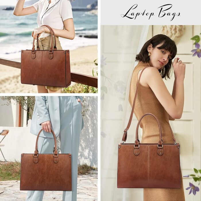 Жіноча сумка для ноутбука 15.6'' LOVEVOOK, коричнева, велика шкіряна робоча сумка-тоут, ділова сумка для офісу, школи, вчителів, кросбоді, PU шкіра
