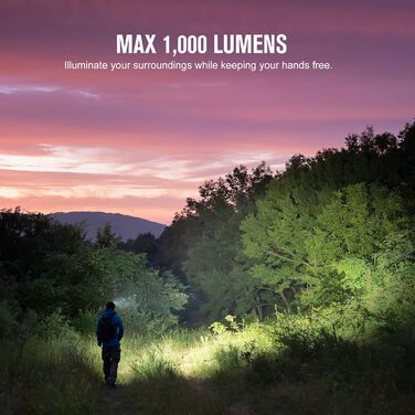 Налобний ліхтар OLIGHT Array 2S 1000 люмен, LED, жестове керування, USB акумулятор, 30 годин, червоне світло, SOS, 60° регулювання, IPX4, для бігу, риболовлі, туризму