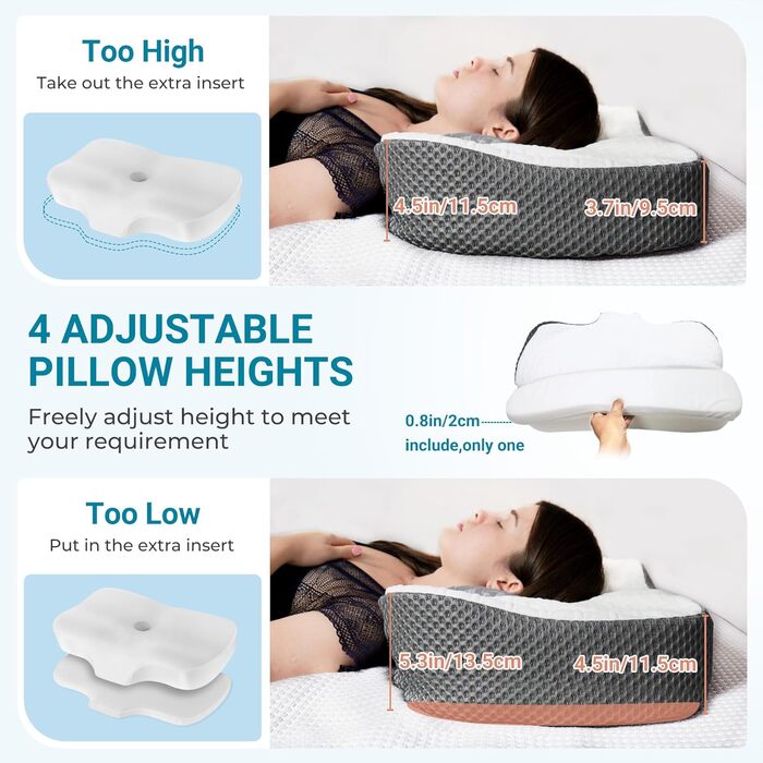 Ортопедична подушка Elviros з піни Memory Foam для сну, ергономічна подушка для шиї, проти хропіння, для бокового та черевного сну, біла