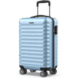 Ручна поклажа валіза Upfly XS 55x36x19 см, 31 л, ABS, 4 подвійні колеса, кодовий замок, жорсткий чемодан із роздільником і ременями, синя
