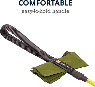 RUFFWEAR Knot-a-Leash — світловідбивний повідок для собак з каната з карабіном, 1,5 м, 7 мм, чорний обсидіан, розмір S, плетіння зелений