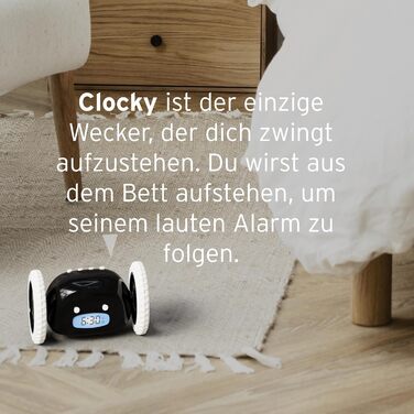 Гучний будильник на колесах CLOCKY для дорослих і підлітків, цифровий, для важко пробуджуваних, смішний, для слабочуючих, тікав та стрибає, подарунок (чорний)