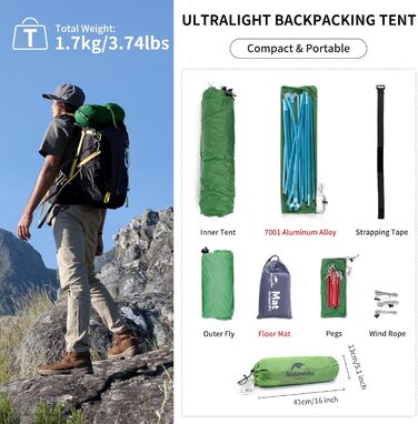 Намет Naturehike Cloud Up 1 для 1 особи, ультралегкий, 4-сезонний, для кемпінгу