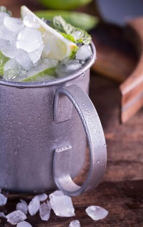Набір для коктейлів Moscow Mule: 2 склянки по 500 мл, барна ложка 27 см, джигер 5cl, чорна преса для лайма, харчова нержавійка, подарункова коробка