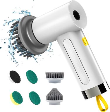 Електрична щітка для прибирання Spin Scrubber з 5 насадками, 2 режими, LED-індикатор — для ванної, плитки, швів, кухні, скла, гриля та шин