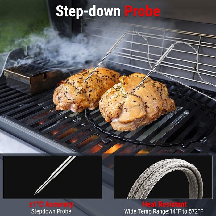 Цифровий термометр ThermoPro TP08C для м'яса та духовки з 2 датчиками, бездротовий кухонний термометр з таймером для BBQ, гриля, приготування їжі