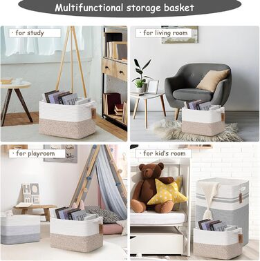 Плетений кошик COMFY-HOMI з бавовняного шнура з ручками для зберігання іграшок, книг і речей, органайзер для полиць, 34,3x27,9x24,1 см, біло-коричневий