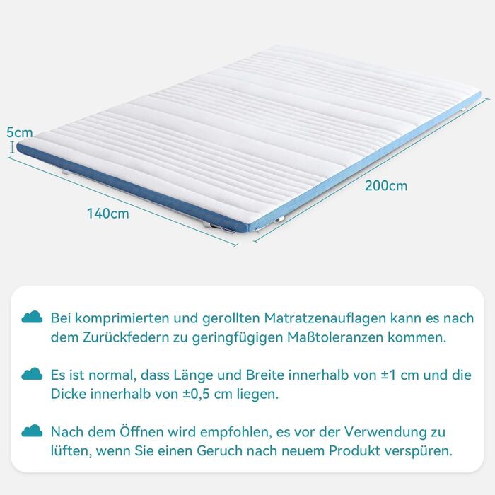 Топер з піни Memory Foam Amazon Basics з ременями, 140x200 см, 5 см, білий