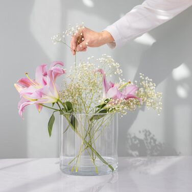 Скляна циліндрична ваза TREND FOR HOME Naida 19 см, прозора, декор для квітів, свічник, підлогова, весільна, 4848 мл