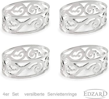 Срібний серветковий кільце EDZARD Vita, антикорозійний, набір 4 шт, 5 см