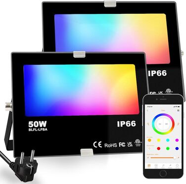 Світлодіодний прожектор RGB для вулиці 50 Вт, IP66, Bluetooth, таймер, зміна кольору, водонепроникний