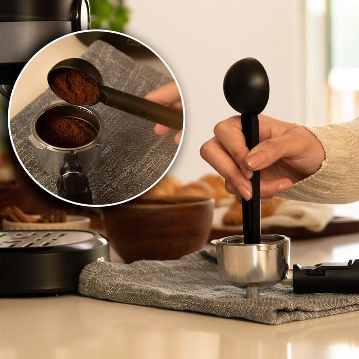 Кавоварка Cecotec Compacta Power Espresso 20 Pecan 1100 Вт, 20 бар, термоблок, парова насадка, подвійний фільтр, 1,25 л, чорна, з манометром