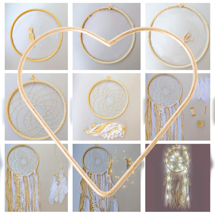 Набір для створення ловця снів Mandala Life Art з LED гірляндою, 2 шт. – натуральні матеріали, творчий комплект для виготовлення богемного настінного декору