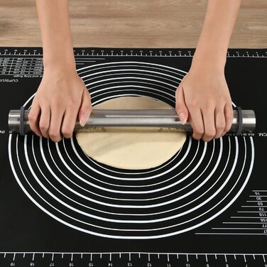 Силіконова антипригарна килимок для розкачування тіста SUPER KITCHEN 80x60 см, з нековзким покриттям і ножем для тіста, чорний, XL, для випічки, мастики, піци, епоксидної смоли