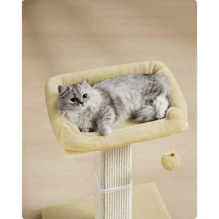 Дряпак для котів Feandrea, котячий комплекс 71 см, платформа 40x30 см, стовп з сизалю, основа 45x40 см, м'ячик, бежевий