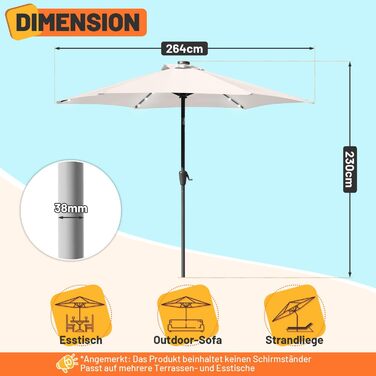 Парасоля для саду Daromigo з ручкою, Ø270/350 см, водонепроникна, UV захист 50+, для саду та балкона, без підставки