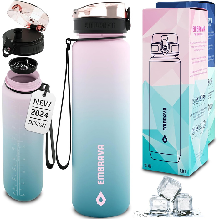 Спортивна пляшка Embrava 1000 мл, швидкий потік, з відкидною кришкою, BPA-free, Tritan, Blossom Breeze