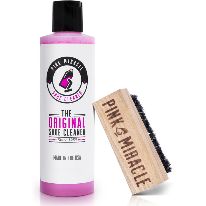 Засіб для чищення взуття Pink Miracle, 227 г – універсальний очисник для шкіри, текстилю, нубуку, кросівок, чобіт, сандалів, домашнього та автомобільного використання з щіткою