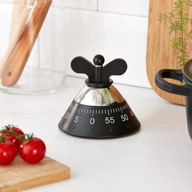 Механічний кухонний таймер Alessi A09 B, термопластик, чорний, 10,5 см – дизайнерський кухонний годинник для тайм-менеджменту