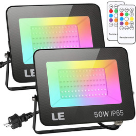 Світлодіодний прожектор Lepro 50W RGB із RF-пультом, 2 шт., водонепроникний LED-флудлайт з пам’яттю, димований, кольорова зміна, IP65, для саду, вечірки, готелю