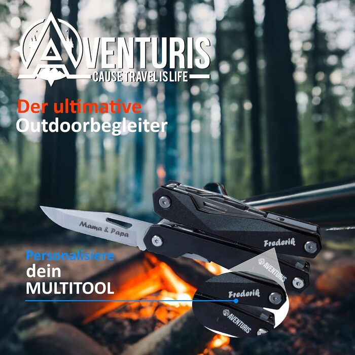 Мультитул AVENTURIS® — багатофункціональний інструмент для велосипеда та аутдору, чоловічий подарунок, зелене або чорне, персоналізований