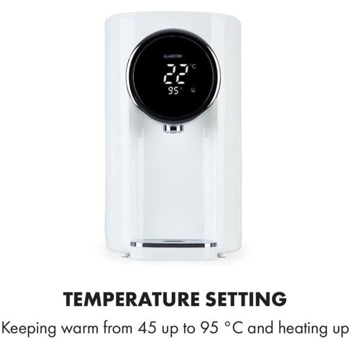 Диспенсер гарячої води Klarstein Hot Spring Plus, 5 л, LCD, 45–95°C, нерж. сталь, захист від перегріву, дитячий замок, білий