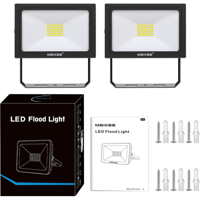 MEIKEE LED прожектор для вулиці 35Вт, 6500K, 3000Лм, IP66, набір 2 шт. Водонепроникний світлодіодний ліхтар для саду, двору, гаража, готелю, спортмайданчика