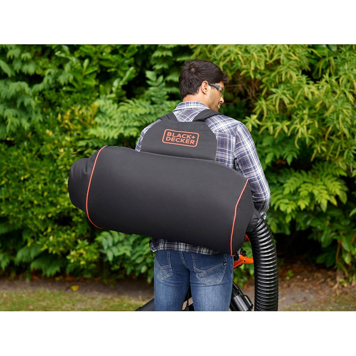 Електричний садовий пилосос-видувка Black+Decker BEBLV301, 3-в-1, 3000 Вт, з подрібнювачем і рюкзаком-мішком 72 л, регульована потужність, висока швидкість повітря