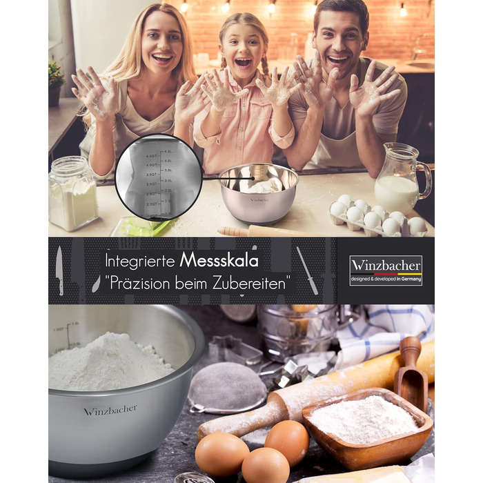 Набір мисок з нержавіючої сталі з кришками Edelstahl, 5 шт (1л, 1.5л, 2.5л, 3.5л, 4.5л), для салатів і змішування, рифлені, стійкі, штабельовані, для посудомийної машини, з теркою