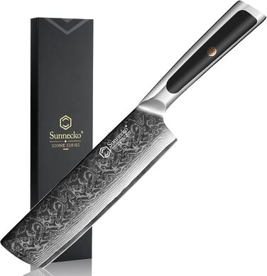 Sunnecko Nakiri 18 см – дамаський кухонний ніж, гострий багатофункціональний азійський ніж із дамаскої сталі з ергономічною ручкою для дому та кухні