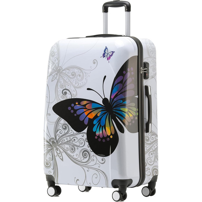 Дорожній набір валіз BEIBYE Butterfly 2060 з TSA-замком, 4 предмети, міцний жорсткий корпус, ручна поклажа та косметичка (L-66 см)