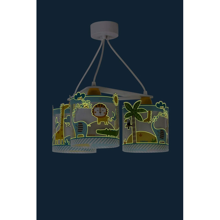 Підвісна лампа для дитячої кімнати Dalber My Little Jungle, 3 плафони, E27, різнокольорова, з малюнками тварин джунглів