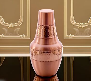 Нічна карафа з чистої міді з чашкою 1,4 л для аюрведичних користей, мідний глечик для води для дому, спорту, йоги та подарунка