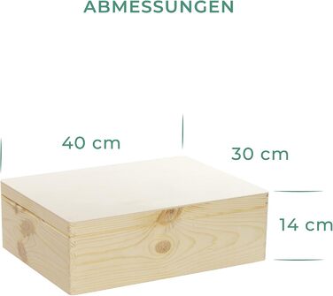 Дерев'яна коробка з кришкою 40x30x24 см, натуральна, FSC® – універсальна скринька без ручок для зберігання, спогадів, рукоділля та подарунків