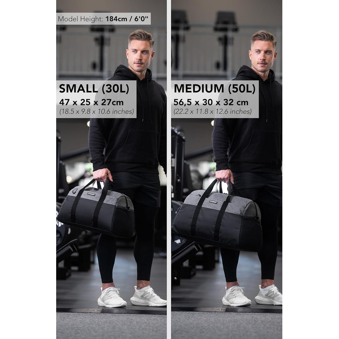 Спортивна сумка Fitgriff V2 з відділенням для взуття та вологих речей, для жінок і чоловіків, середня, чорна/сіра – ідеальна для спортзалу, фітнесу та подорожей