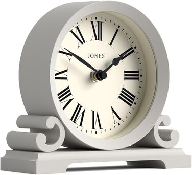 Годинник настільний JONES CLOCKS Saloon, класичний стиль, римські цифри, подвійний скрол, сірий, для столу, полиці чи тумби