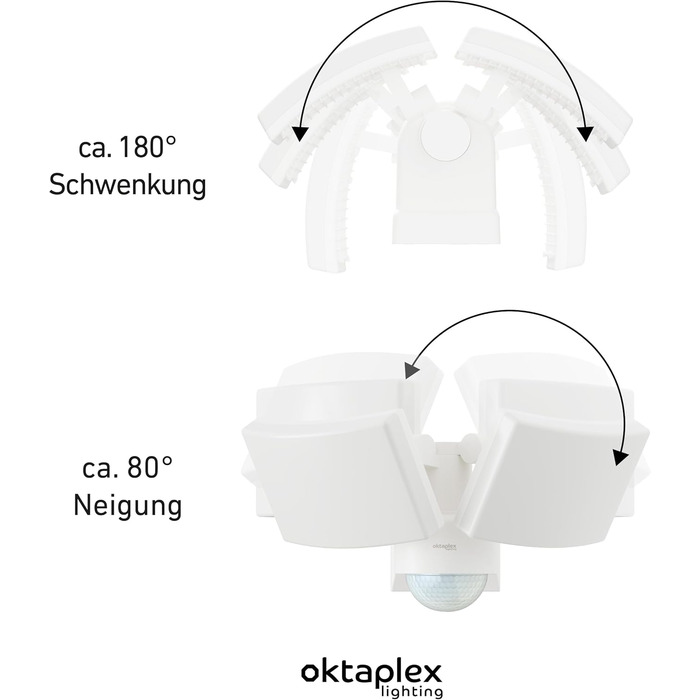 Світлодіодний прожектор Oktaplex Cali Dos з датчиком руху, 40 Вт, 3000K, IP65, білий, зовнішній настінний світильник з керованим виходом
