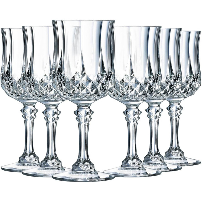 Набір келихів для вина Cristal d'Arques Paris Longchamp 25cl, 6 шт, прозорі, Kwarx, підвищена міцність, блиск та прозорість
