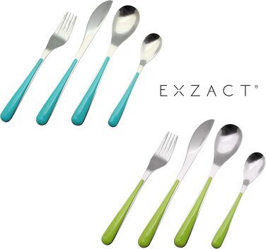 Набір столових приборів EXZACT із підставкою, 24 предмети, нержавіюча сталь, пластиковий тримач, кольорові ручки, зелений