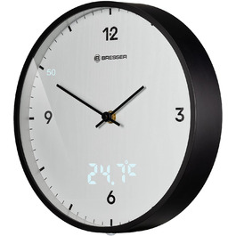 Стіна годинник Bresser MyTime 24 см, радіокерований, безшумний, LED секундомір, термометр, білий