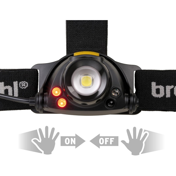 Ліхтар-налобний Brennenstuhl LuxPremium LED з акумулятором, сенсором та USB, 400 лм, OSRAM, червоне світло, IP44, до 50 годин роботи