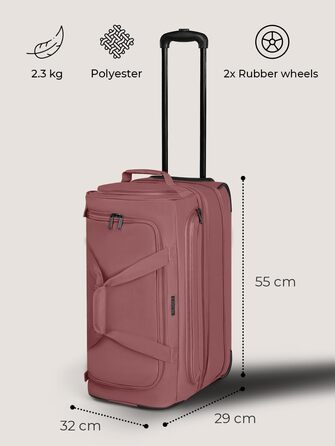 Дорожня сумка-тролей на 2 колесах MEDIUM, 55 см, розширювана з 51 до 64 л, для чоловіків і жінок, з додатковим нижнім відділенням