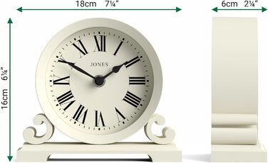 Настільний годинник JONES CLOCKS Saloon, білий, класичний стиль, подвійне скрол-оформлення, римські цифри, для столу, полиці або тумбочки